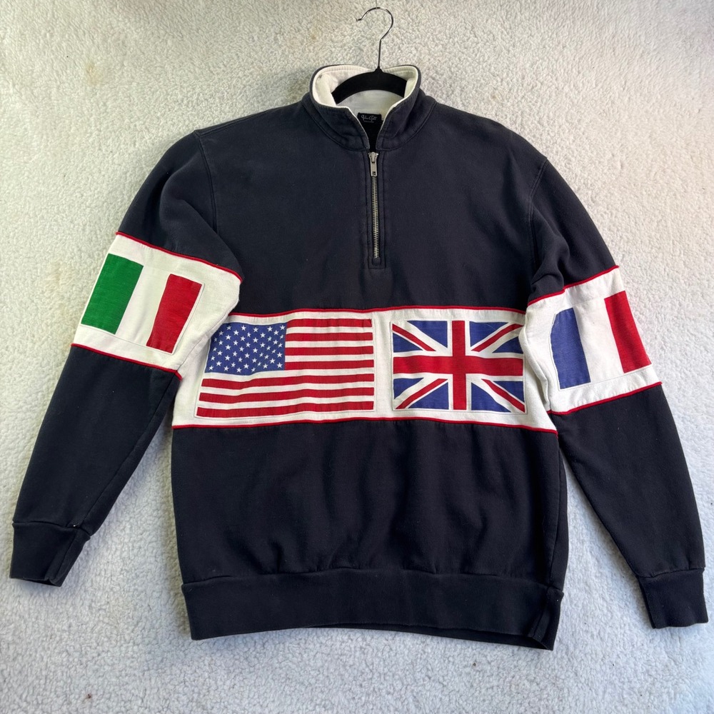 John Galt California Mens Black Flag Patch Quarter Zip Sweatshirt USA UK Large